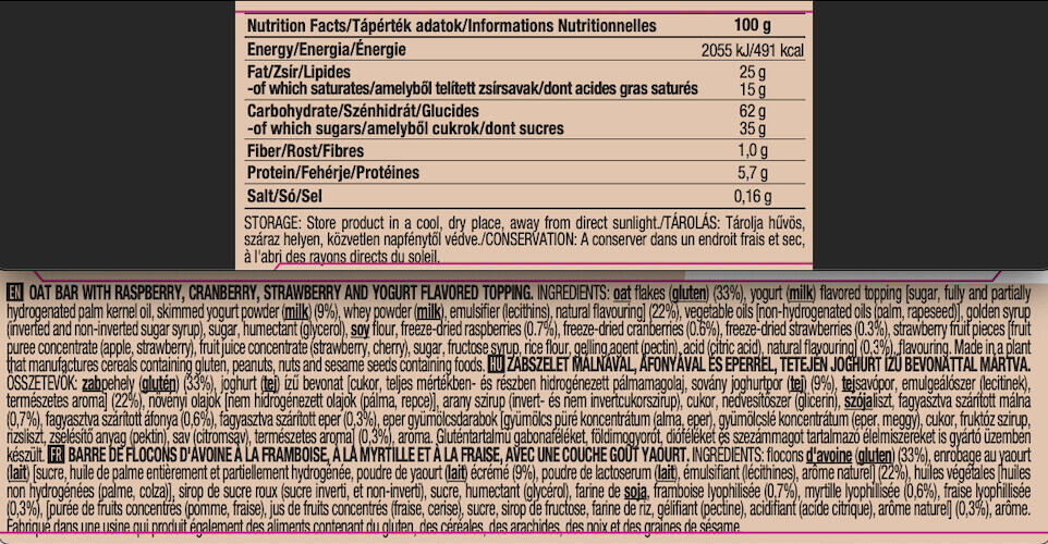 Barrita Oat Bar (Barrita de Avena) - 70g Yogurt de Frambuesa de Scitec Nutrition 3/4