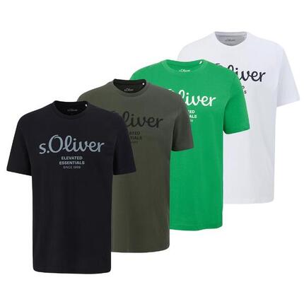 T-Shirt Herren 4er Pack Bequem sitzend-Logo T-Shirt