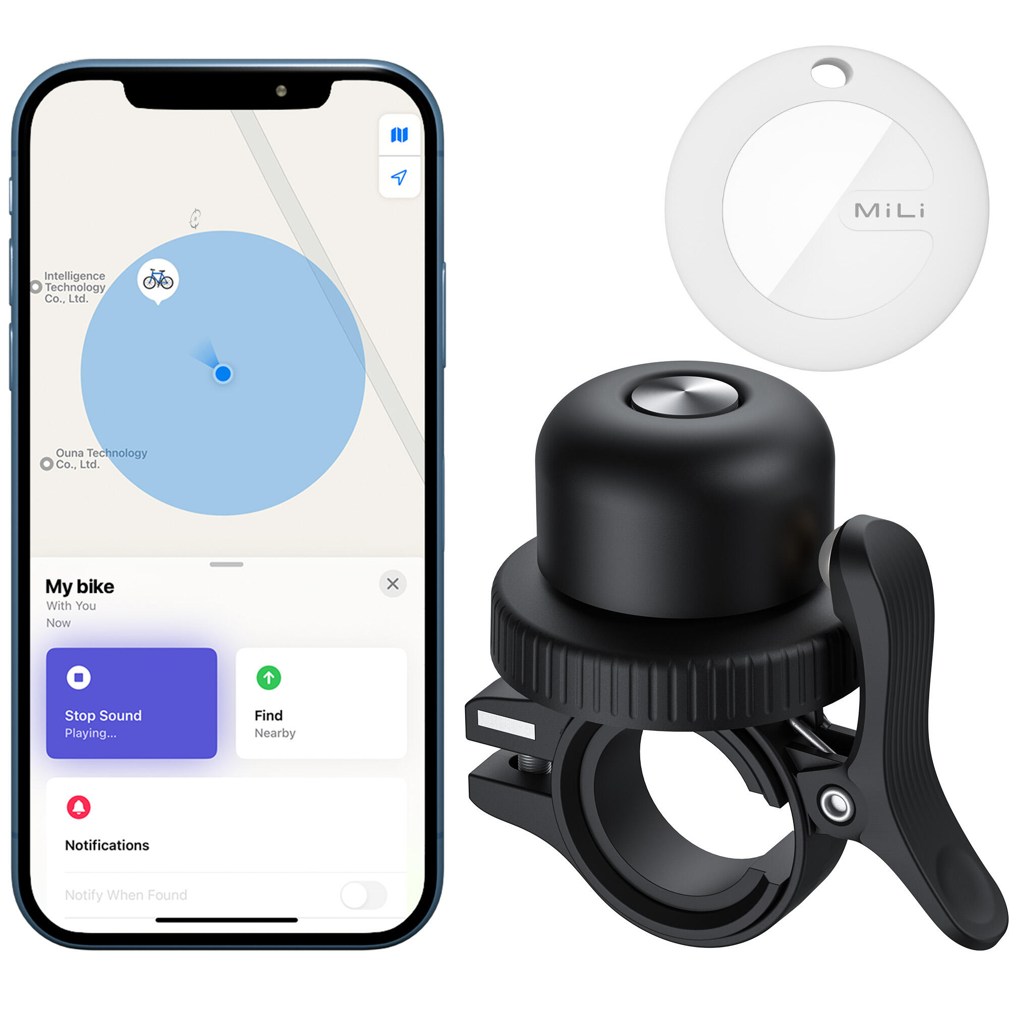Sonnette de vélo intelligente universelle Mitag avec traceur intégré 5/7