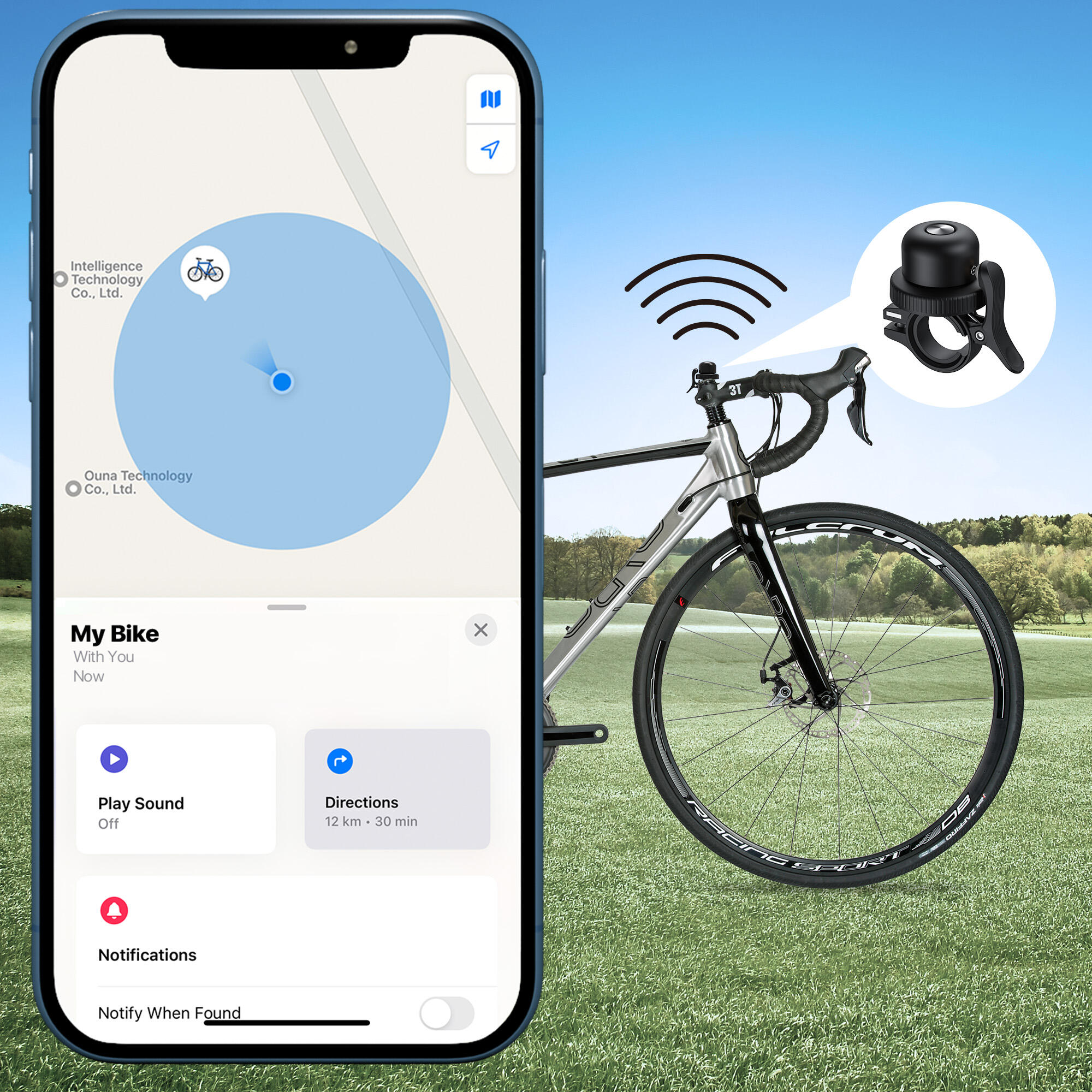 Sonnette de vélo intelligente universelle Mitag avec traceur intégré 6/7