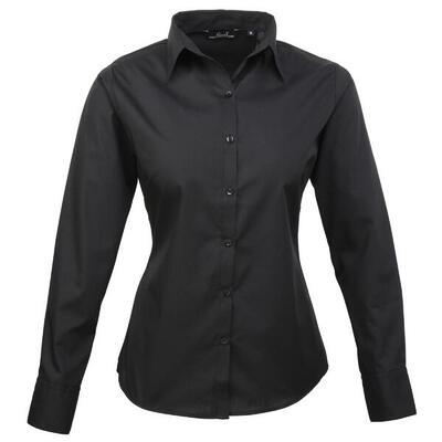 Dames popeline blouse met lange mouwen (wit)