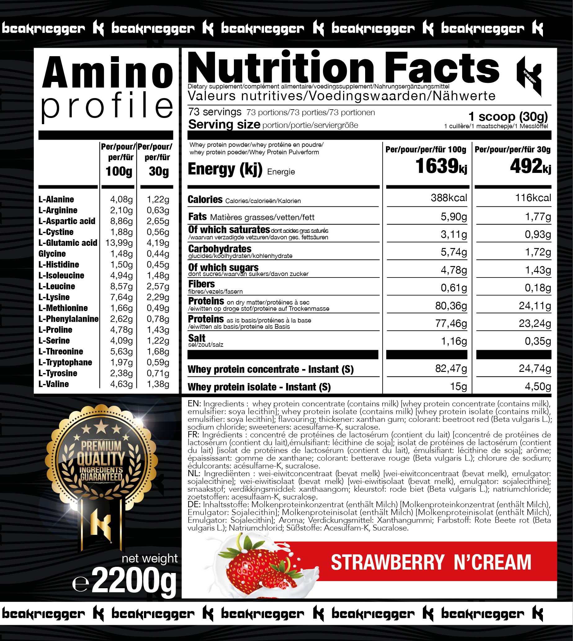 Protéine Pro Whey véritable goût fraise et crème 2200Gr 2/5