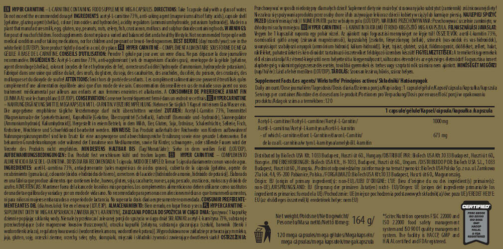 Hyper Carnitine - 120 Mega Cápsulas Scitec Nutrition 3/5