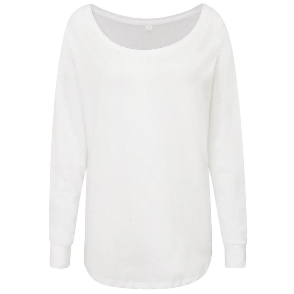 Womens/Ladies Loose Fit LongSleeved TShirt (White)
