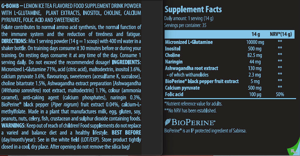 Formula di glutammina - G-Bomb - Tè Freddo al Limone 500g 3/5