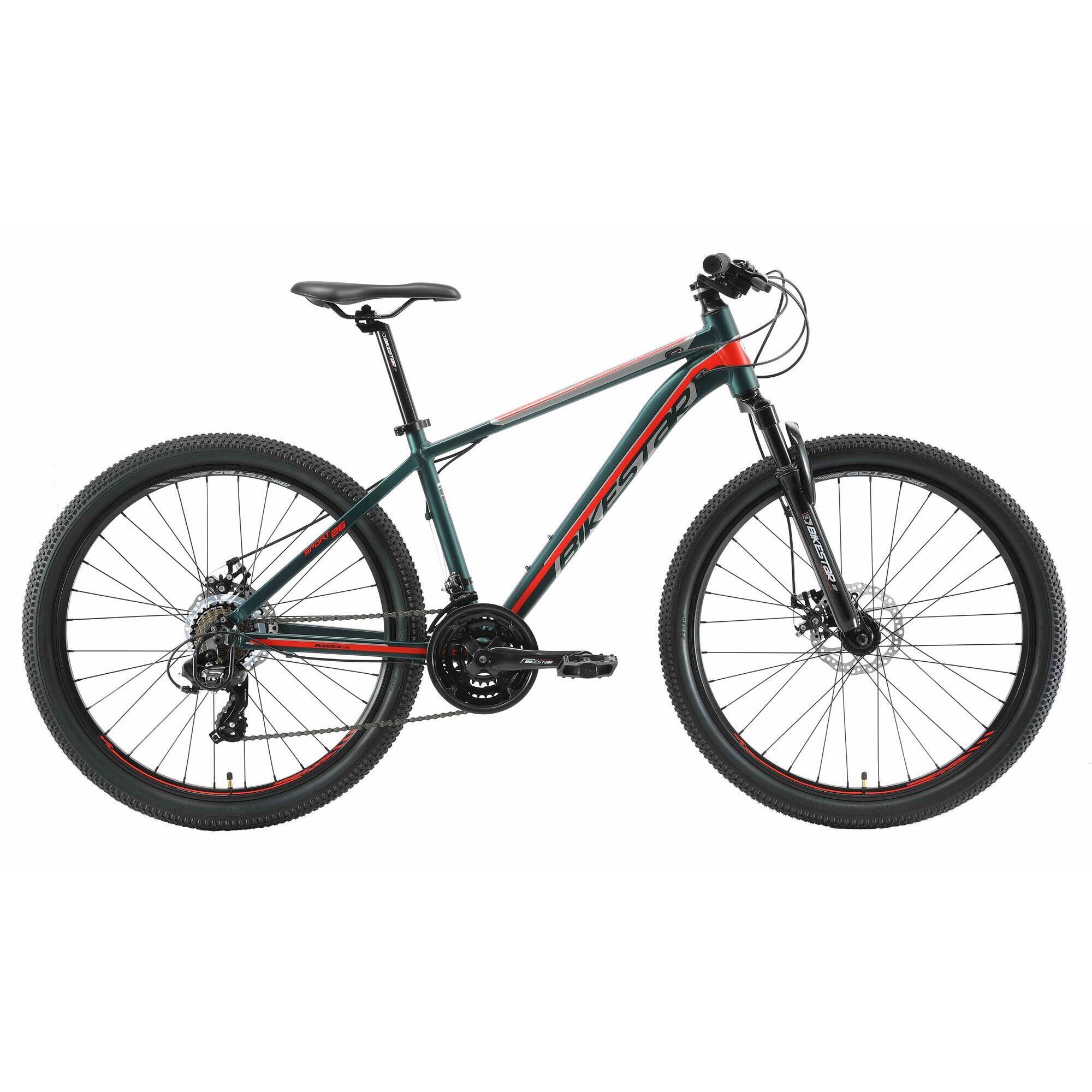 Bikestar - Vtt 26" Aluminium, Semi-rigide, 21 Vitesses, Frein À Disque - Vélo Tout Terrain - Vert - Taille Unique - Decathlon