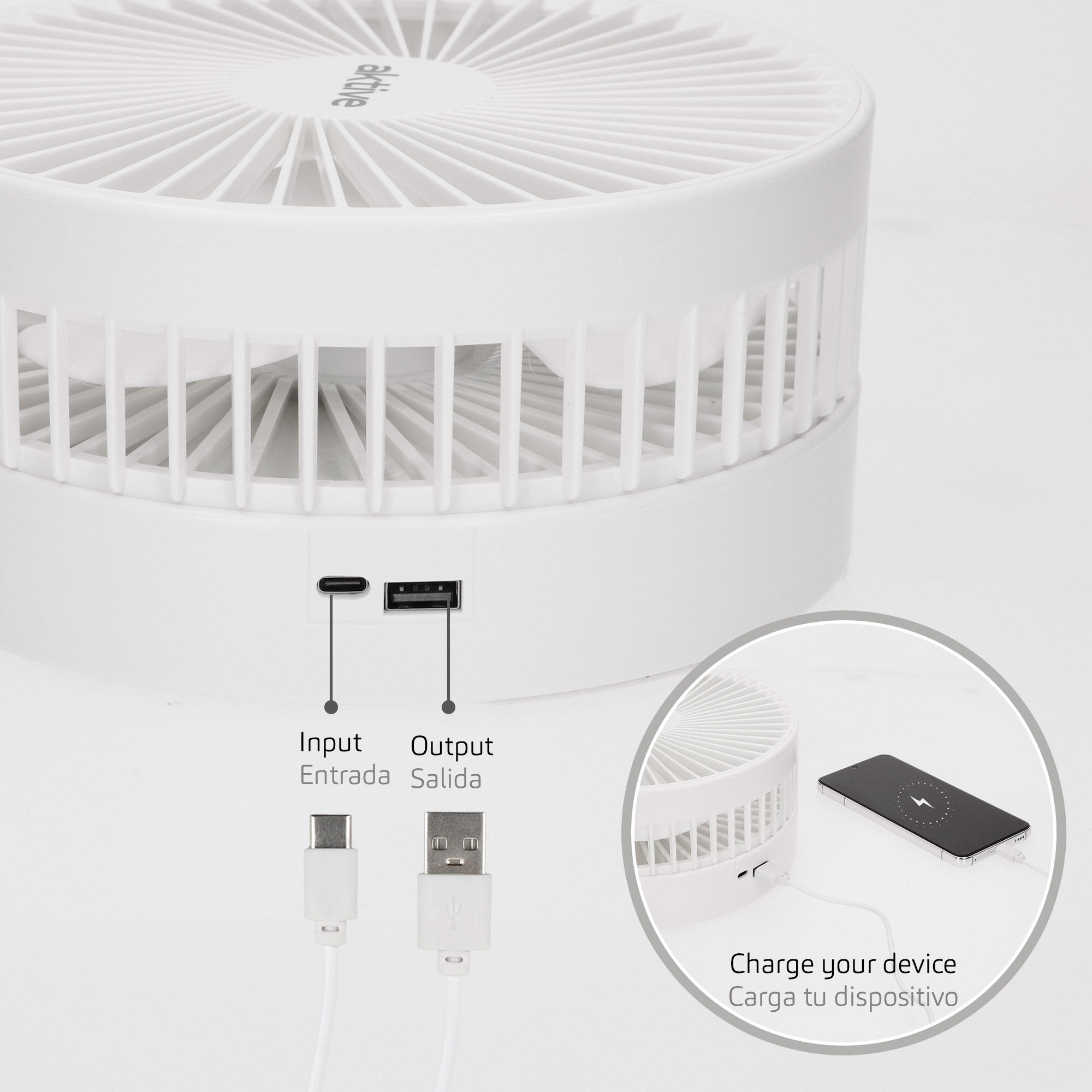 Aktive Ventilador inalámbrico de pie plegable 4 velocidades con USB 3/7