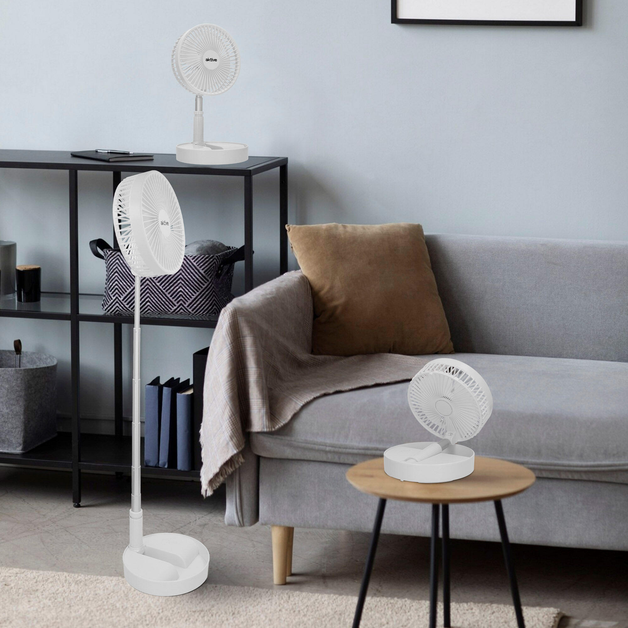Aktive Ventilador inalámbrico de pie plegable 4 velocidades con USB 2/7