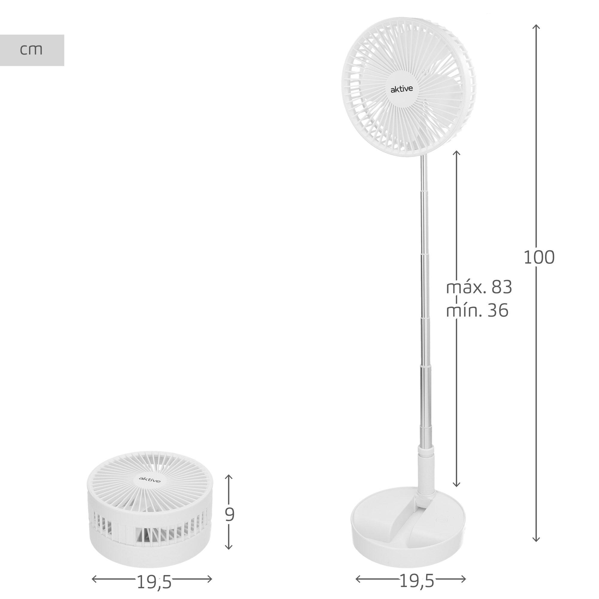 Aktive Ventilador inalámbrico de pie plegable 4 velocidades con USB 4/7