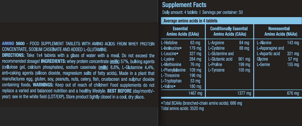 Acides aminés essentiels - Amino 5600 - 200 Comprimés 3/5