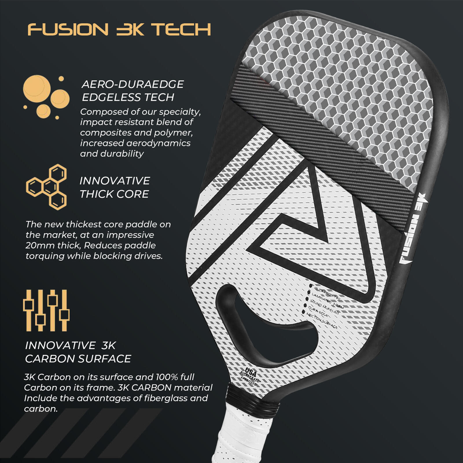 Ama Sport Fusion 3K 20mm Pickleball Paddle | Decathlon