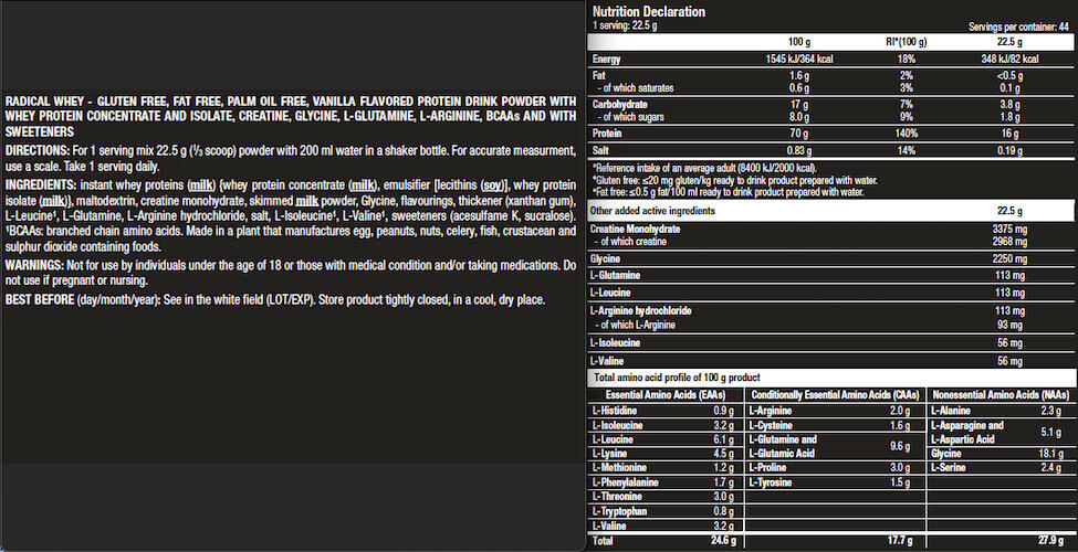 Radical Whey 1 Kg Vainilla 3/5