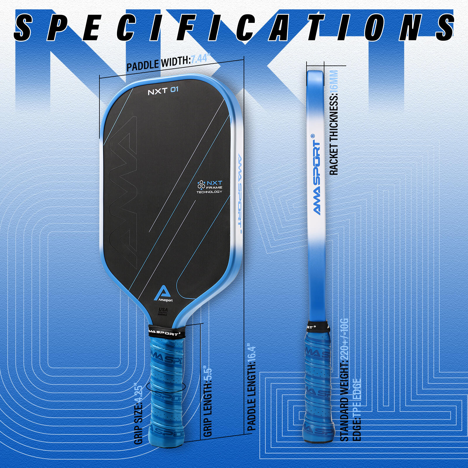 AMA Sport NXT-01 16mm Pickleball Paddle | Decathlon