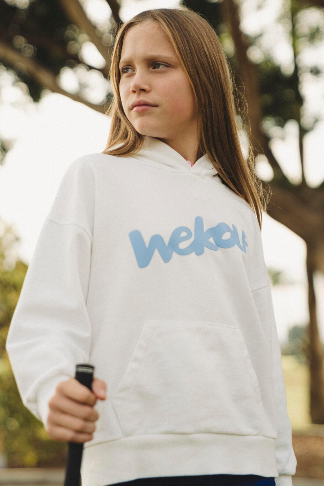 Witte unisex golfsweater met capuchon 5/5