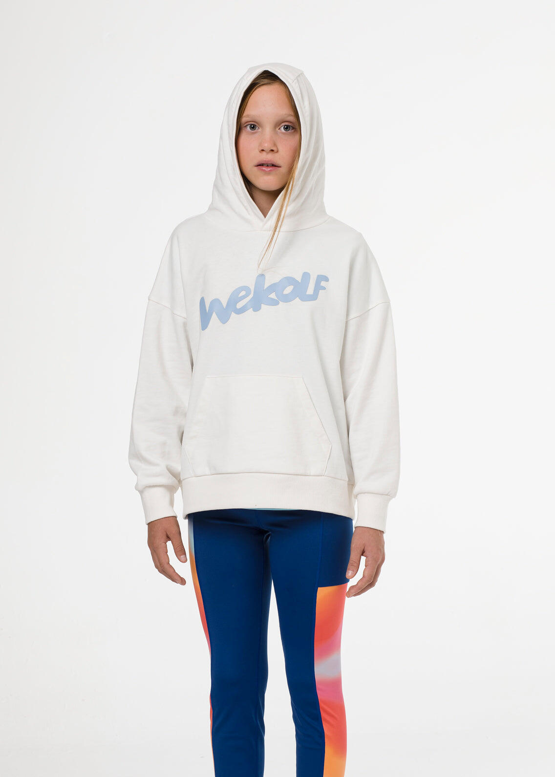 Witte unisex golfsweater met capuchon 4/5
