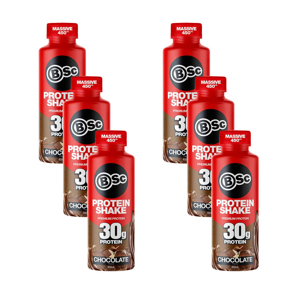 6PK BSc Ready To Drink Premium 30g Protein Shake Post Workout 450ml Chocolate