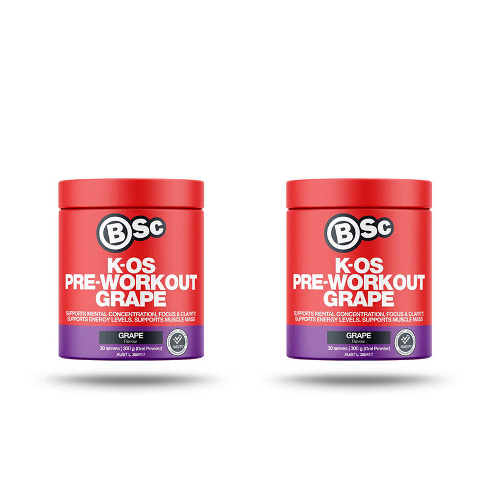 2PK BSc K-OS Pre-Workout Powder Focus & Clarity 30 Serves 300mg Grape