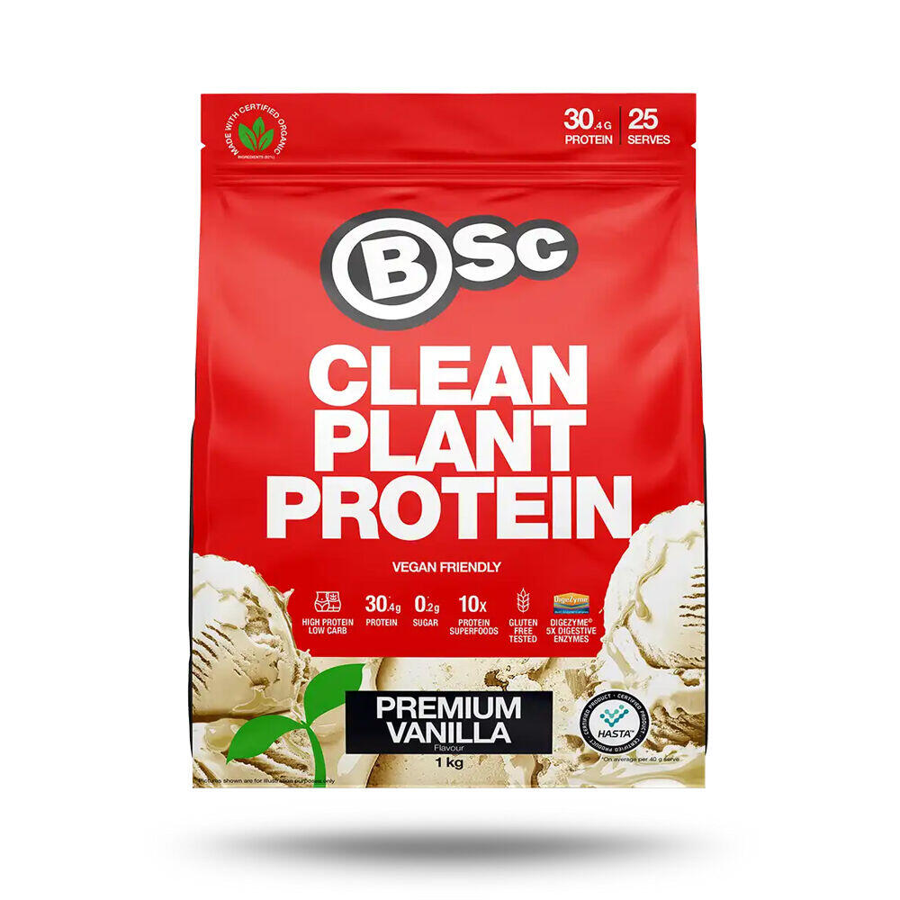 BSc Clean Plant Based Vegan Protein Powder 25 Serves 1kg Premium Vanilla