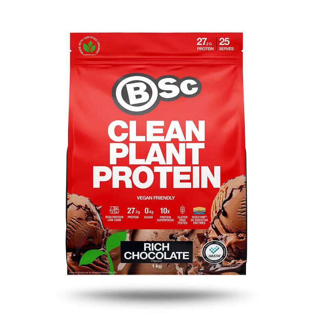 BSc Clean Plant Based Vegan Protein Powder 25 Serves 1kg Rich Chocolate