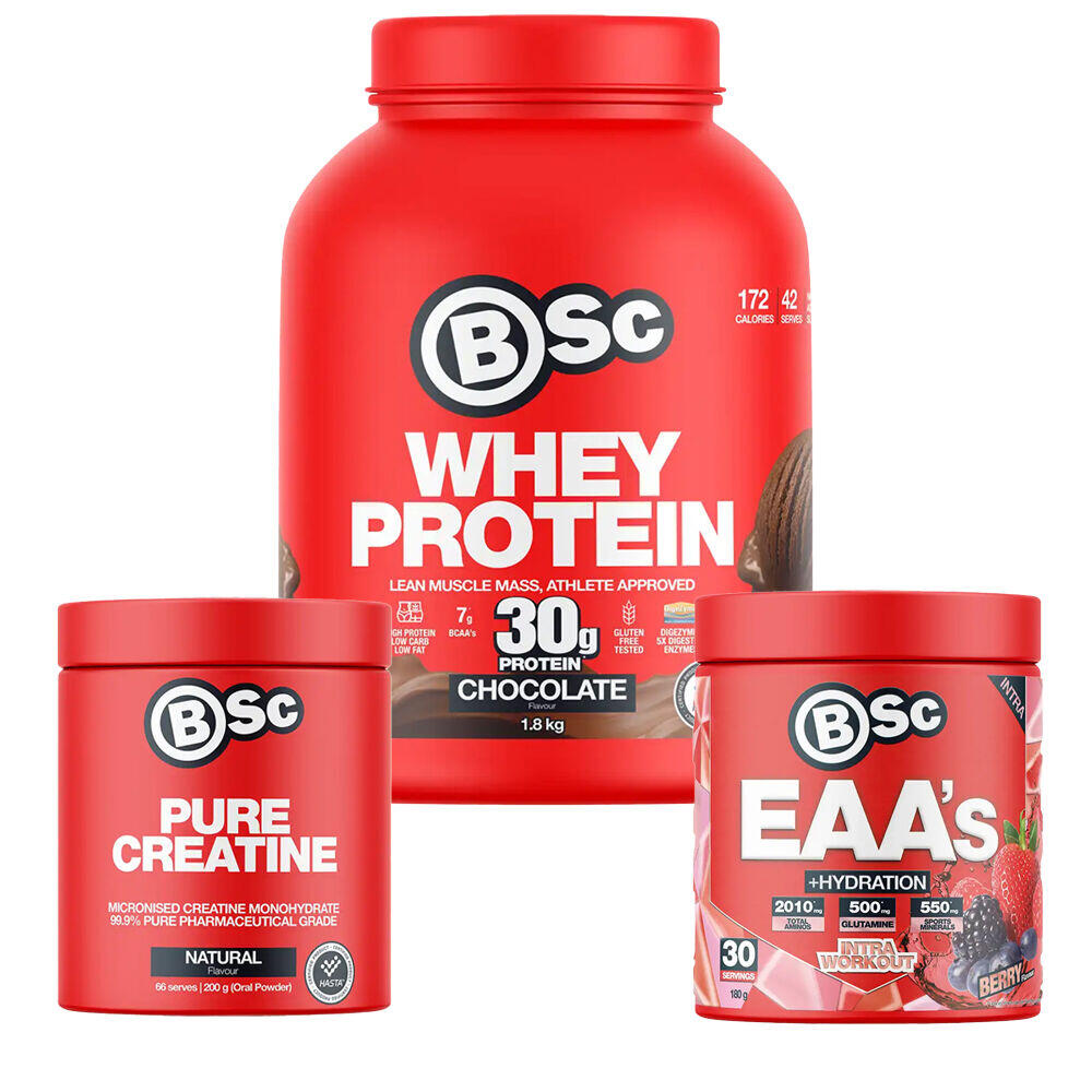 BSc Gym Essential Stack: 1.8kg Whey Protein Berry EAA & Creatine