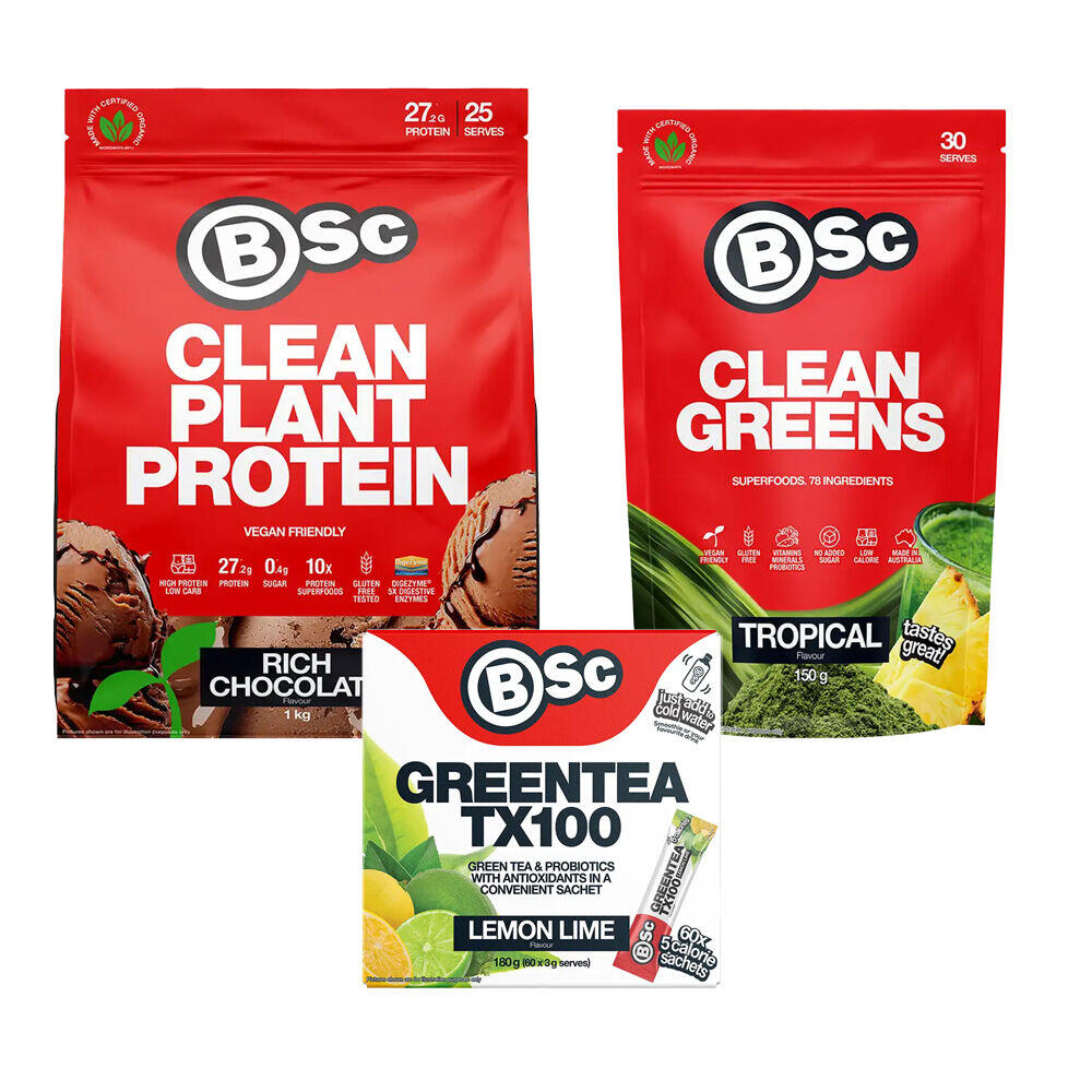 BSc Vegan Wellness Stack w/1kg Protein Green Tea & Clean Greens