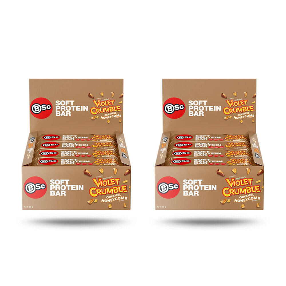 2x 12PK BSc x Violet Crumble Soft High Protein Bar 55g Serve Caramel Honeycomb