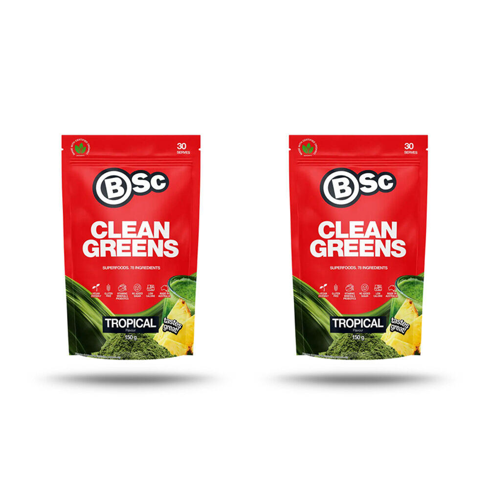 2PK BSc Clean Greens Powder 30 Serves Gluten Free Vitamins 150g Tropical