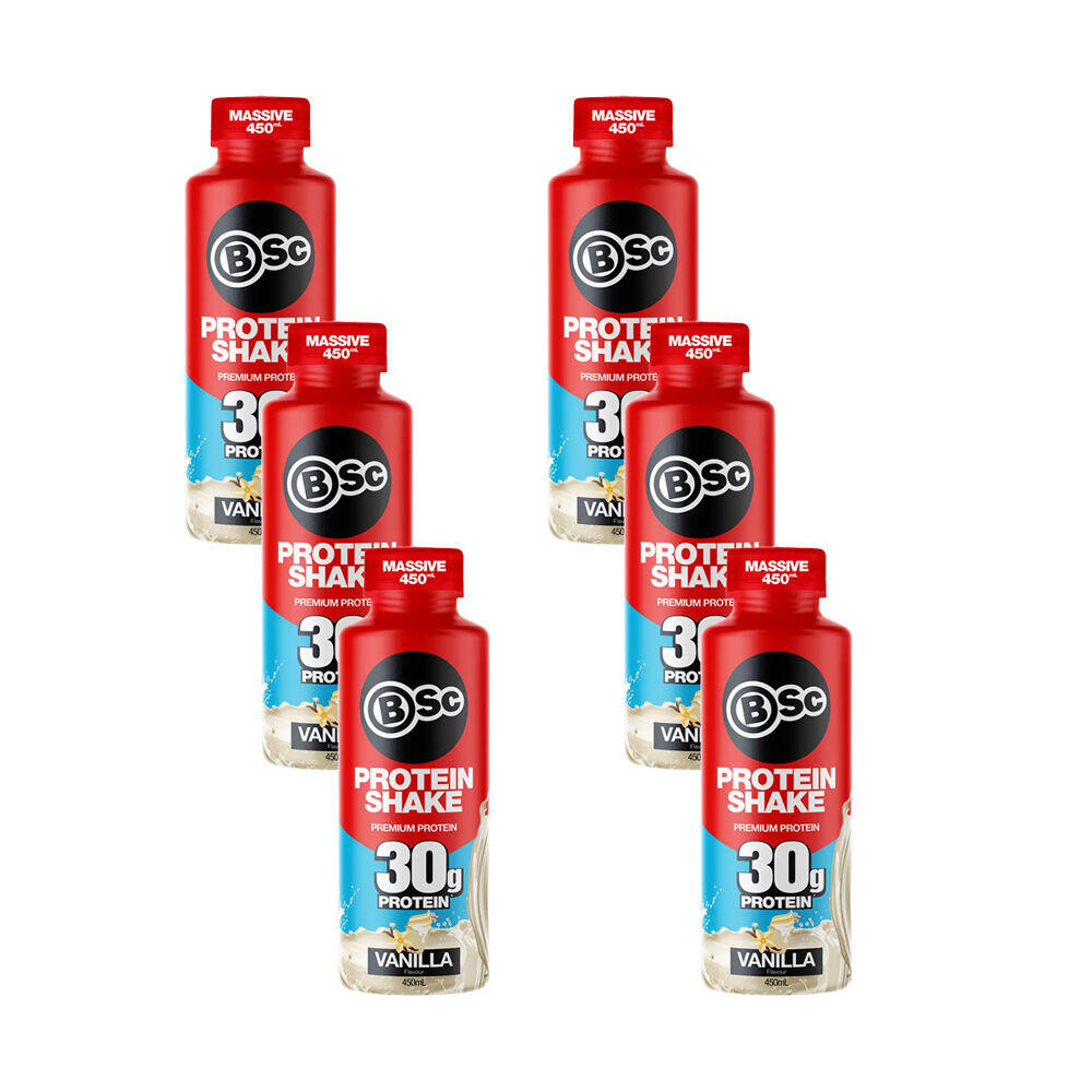 6PK BSc Ready To Drink Premium 30g Protein Shake Post Workout 450ml Vanilla