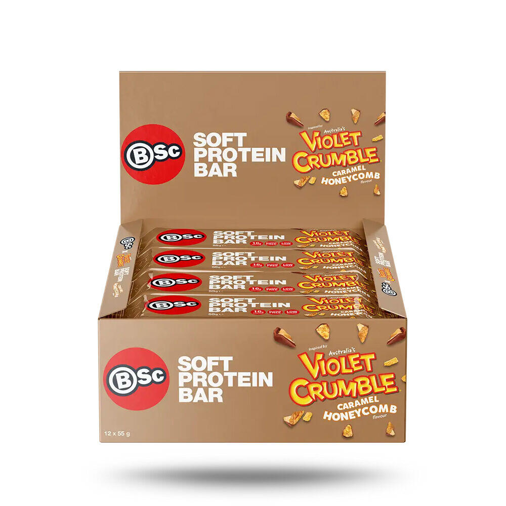 12PK BSc x Violet Crumble Soft High Protein Bar 55g Serve Caramel Honeycomb