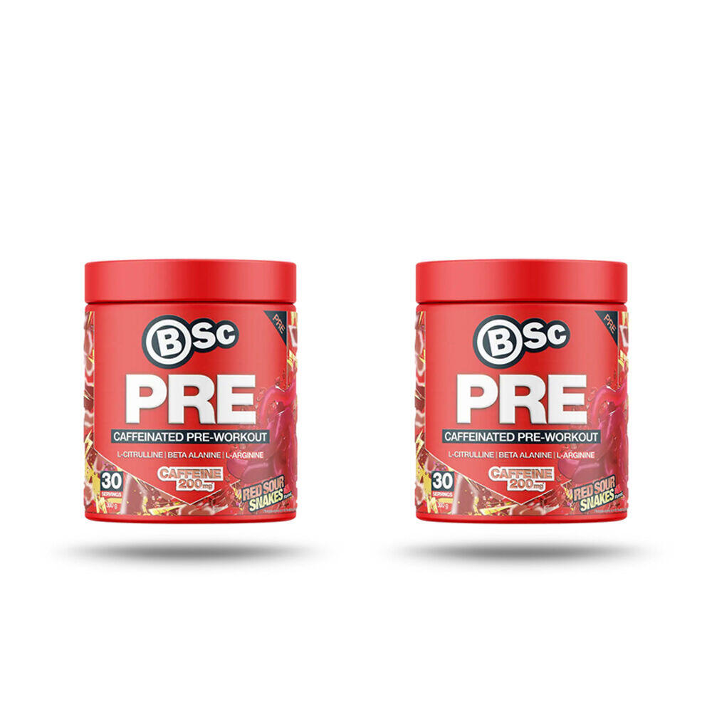 2PK BSc PRE Caffeinated Pre-Workout Powder 30 Serves 300g Red Sour Snakes