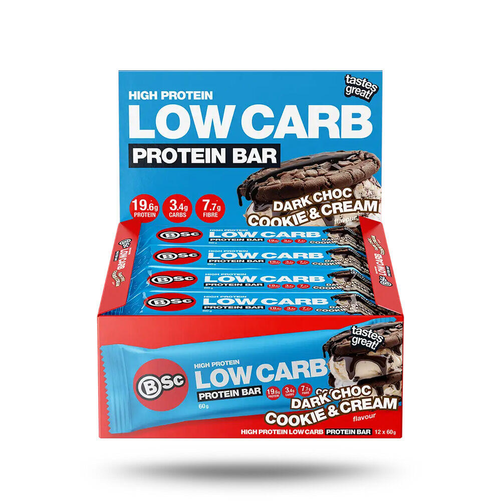 12PK BSc High Protein Low Carb Bar 60g Serve Dark Chocolate Cookie