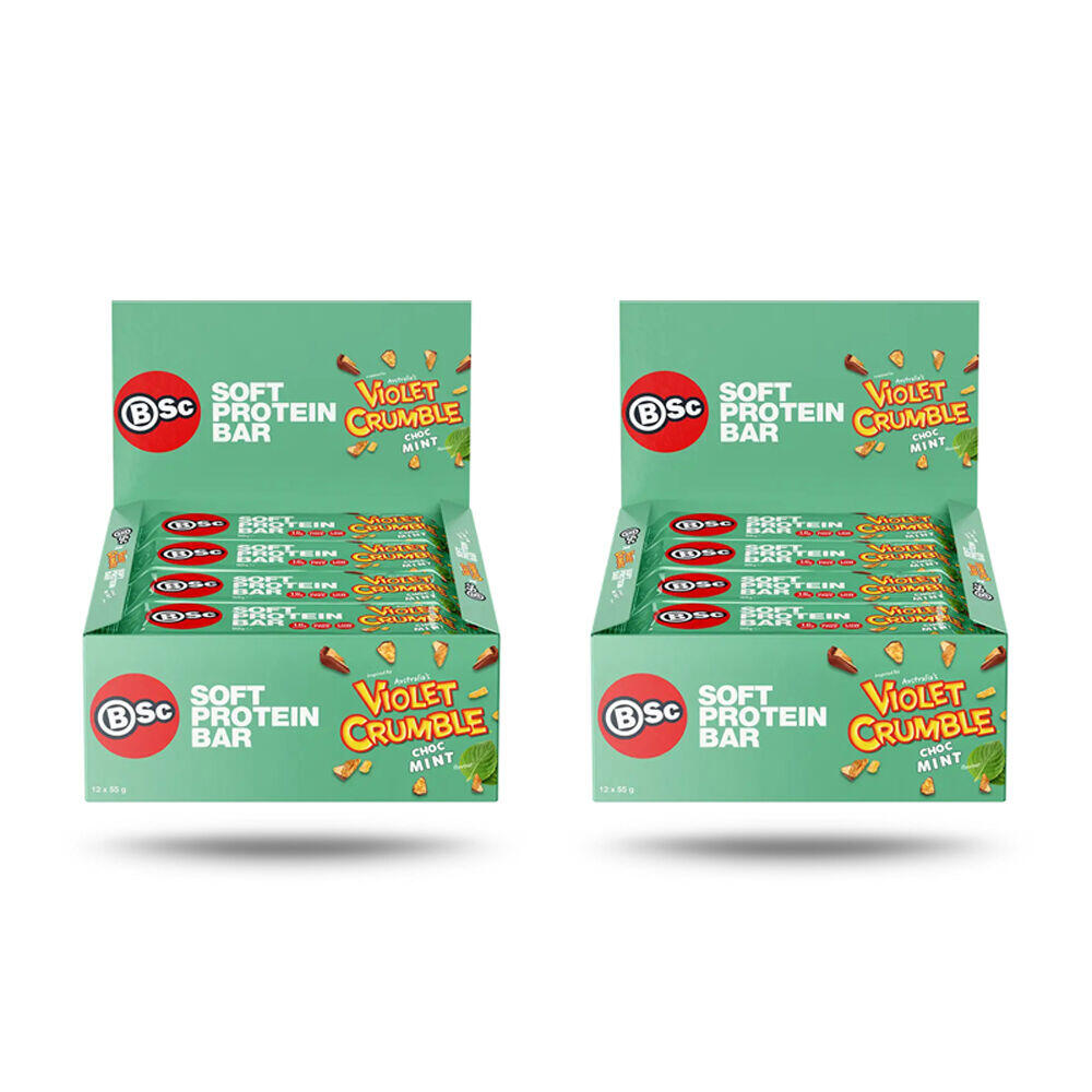 2x 12PK BSc x Violet Crumble Soft High Protein Bar 55g Serve Chocolate Mint