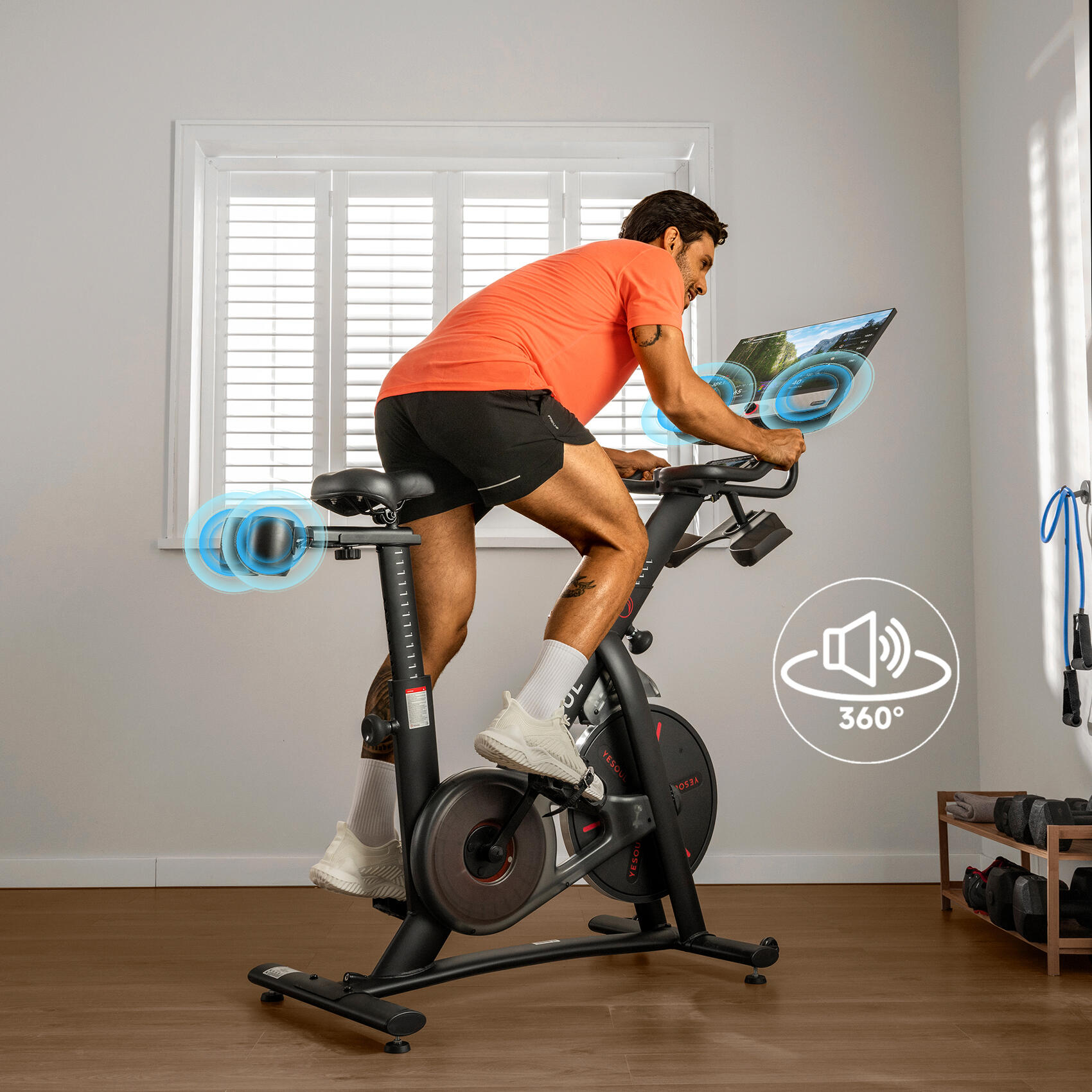 Vélo d’appartement YESOUL G1M MAX, écran FHD 21,5", son 360° 3/7