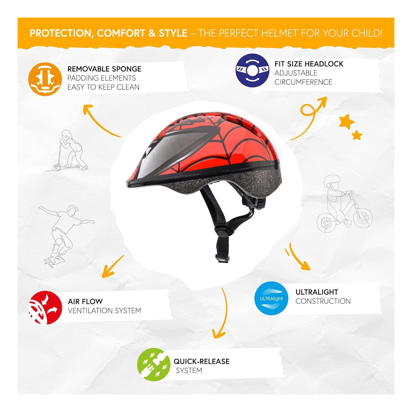 Capacete Meteor KS06 Spider infantil XS 44-48 cm 5/7