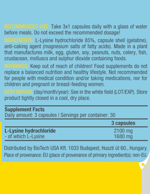 Biotech Usa L-lysine 90 Caps 3/4