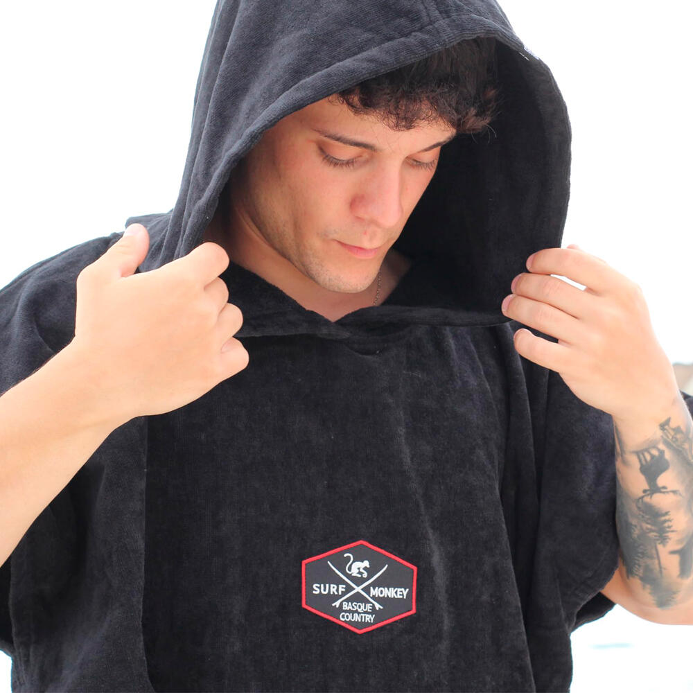 Surfponcho voor volwassenen – biologisch katoen – S/M (Zwart) 3/5