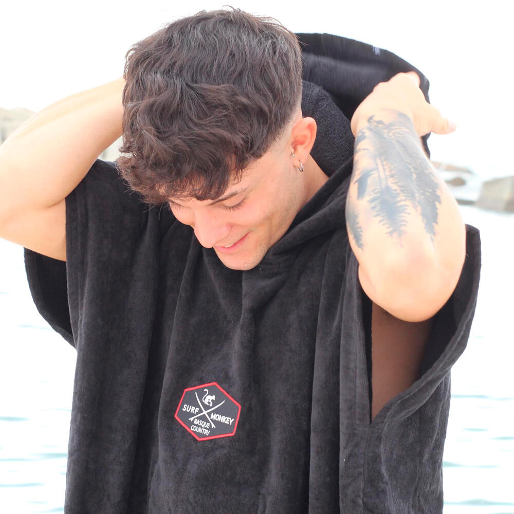 Surfponcho voor volwassenen – biologisch katoen – S/M (Zwart) 2/5