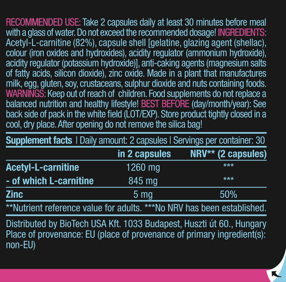Acétyl-L-Carnitine - ALC - 60 Gélules 3/5