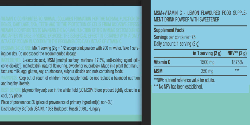 Vitamine C - MSM+Vitamin C - Citron 150g 3/5