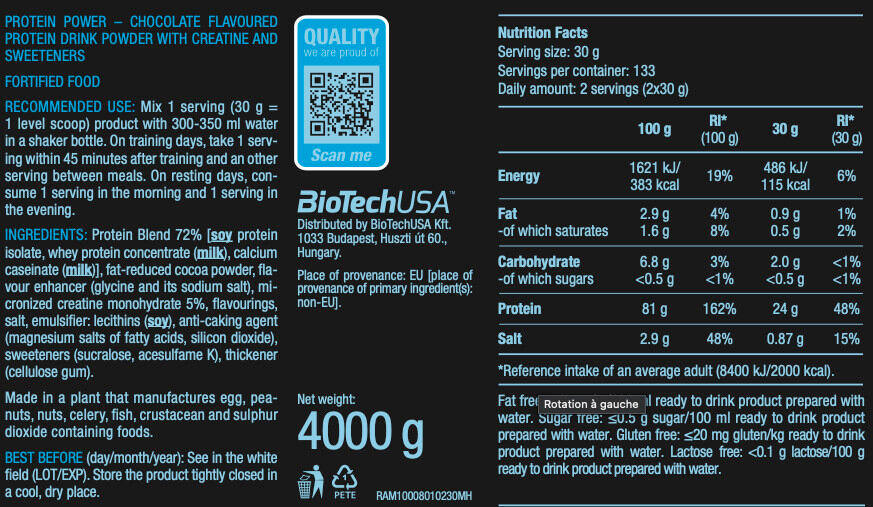 Protéine multi-sources - Protein Power - Chocolat 3/4
