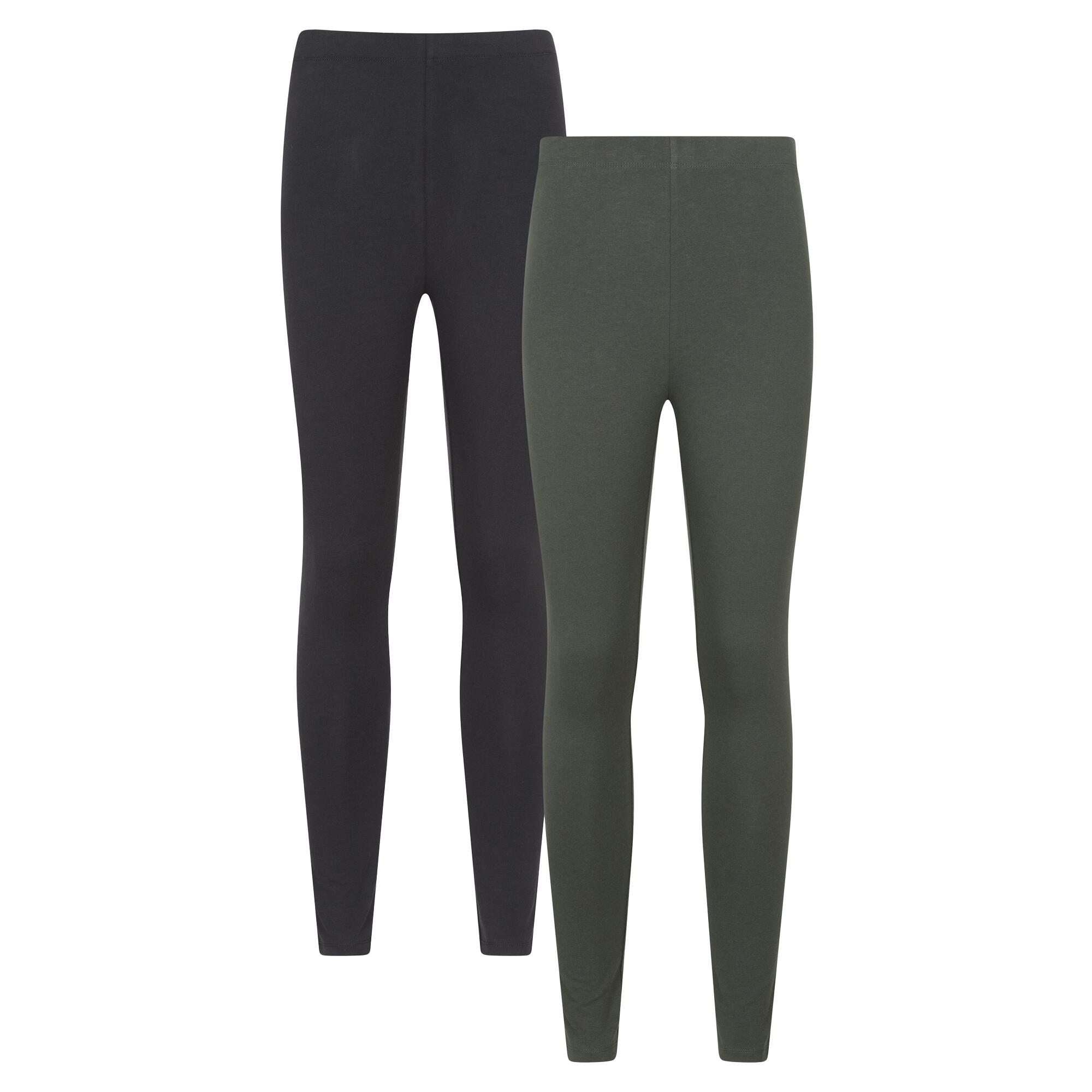 MOUNTAIN WAREHOUSE Womens/Ladies Cotton Blend Leggings (Pack of 2) (Black/Green)