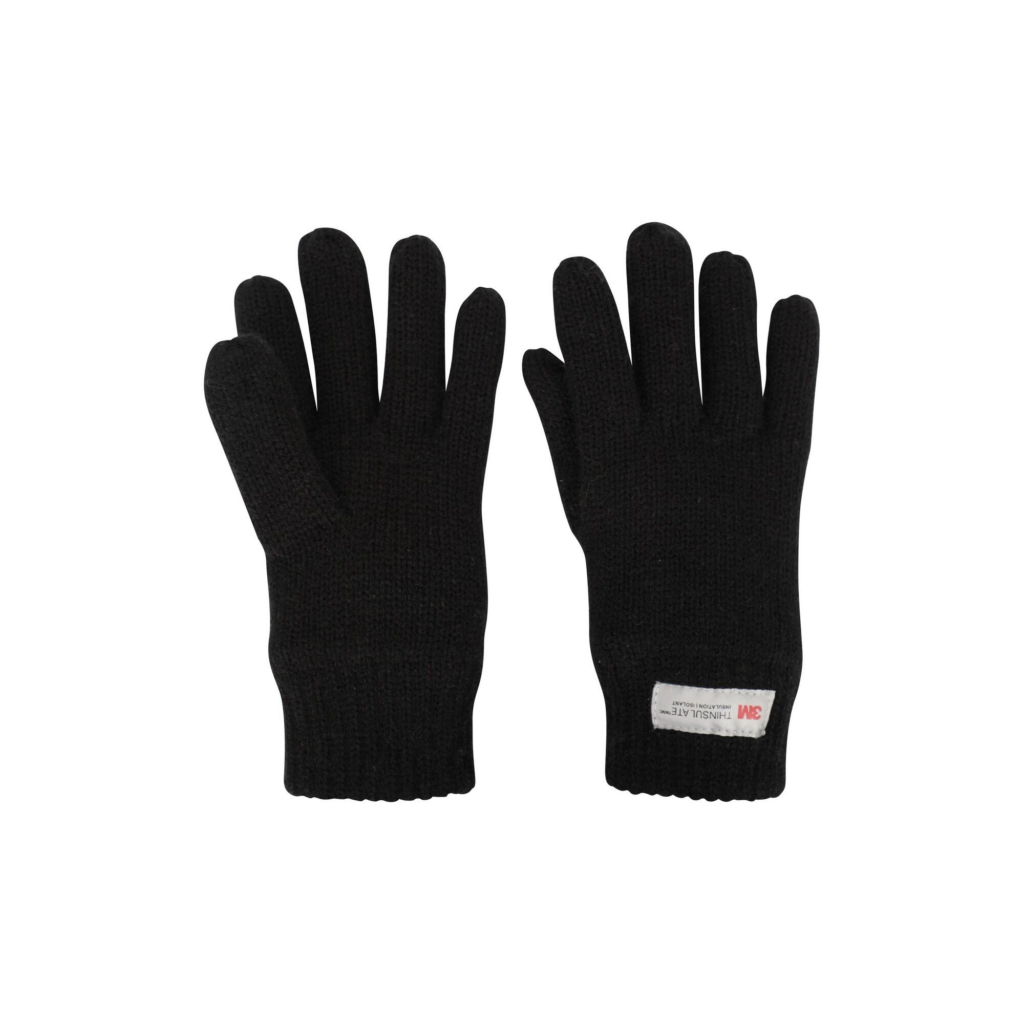 Childrens/Kids Thermal Thinsulate Knitted Gloves (Black) 3/4