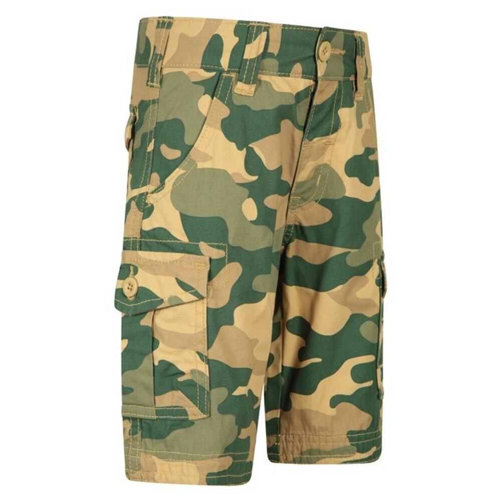 Childrens/Kids Camo Cargo Shorts (Light Beige/Green) 3/4