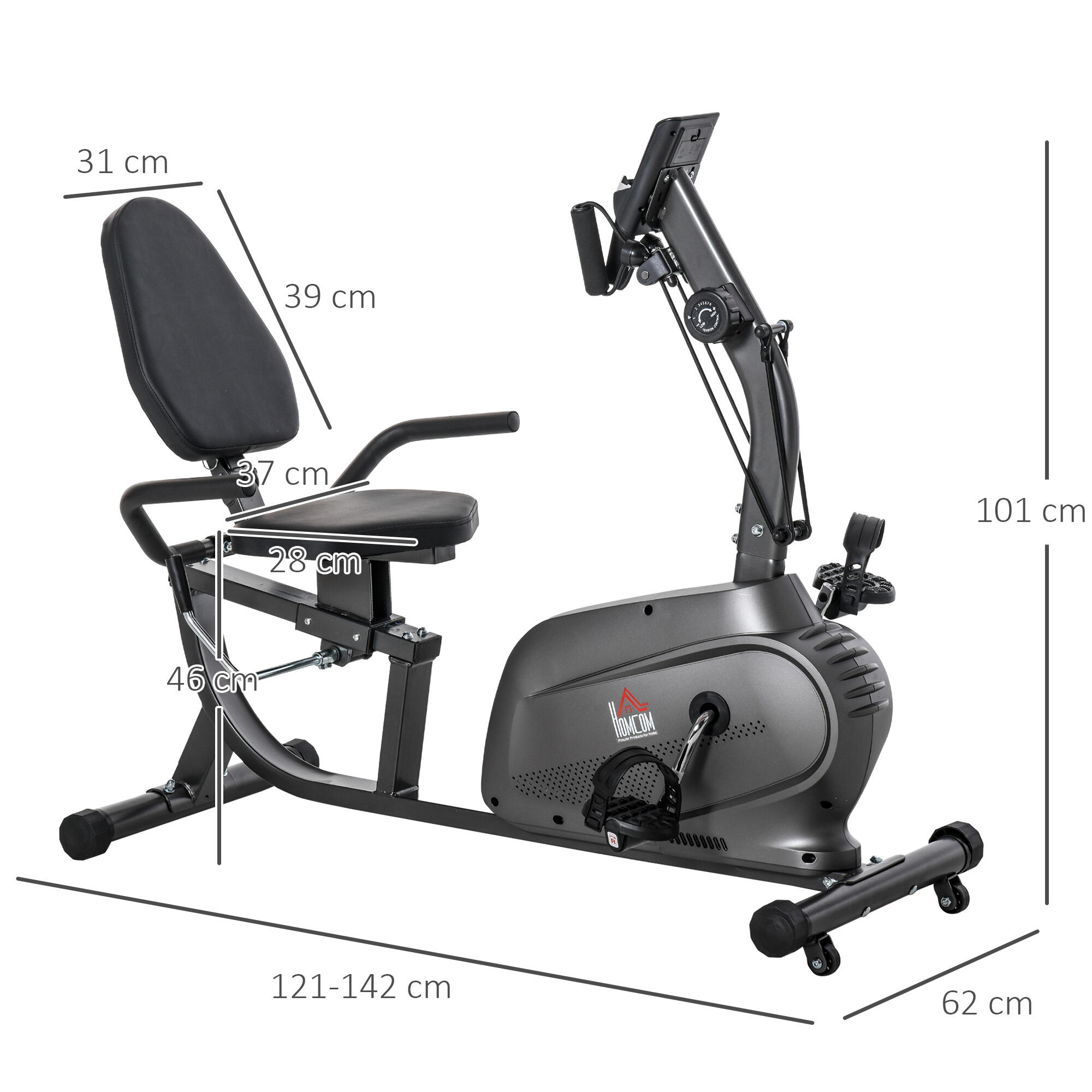Bicicleta estática 121-142x62x101 cm preto HOMCOM 3/5
