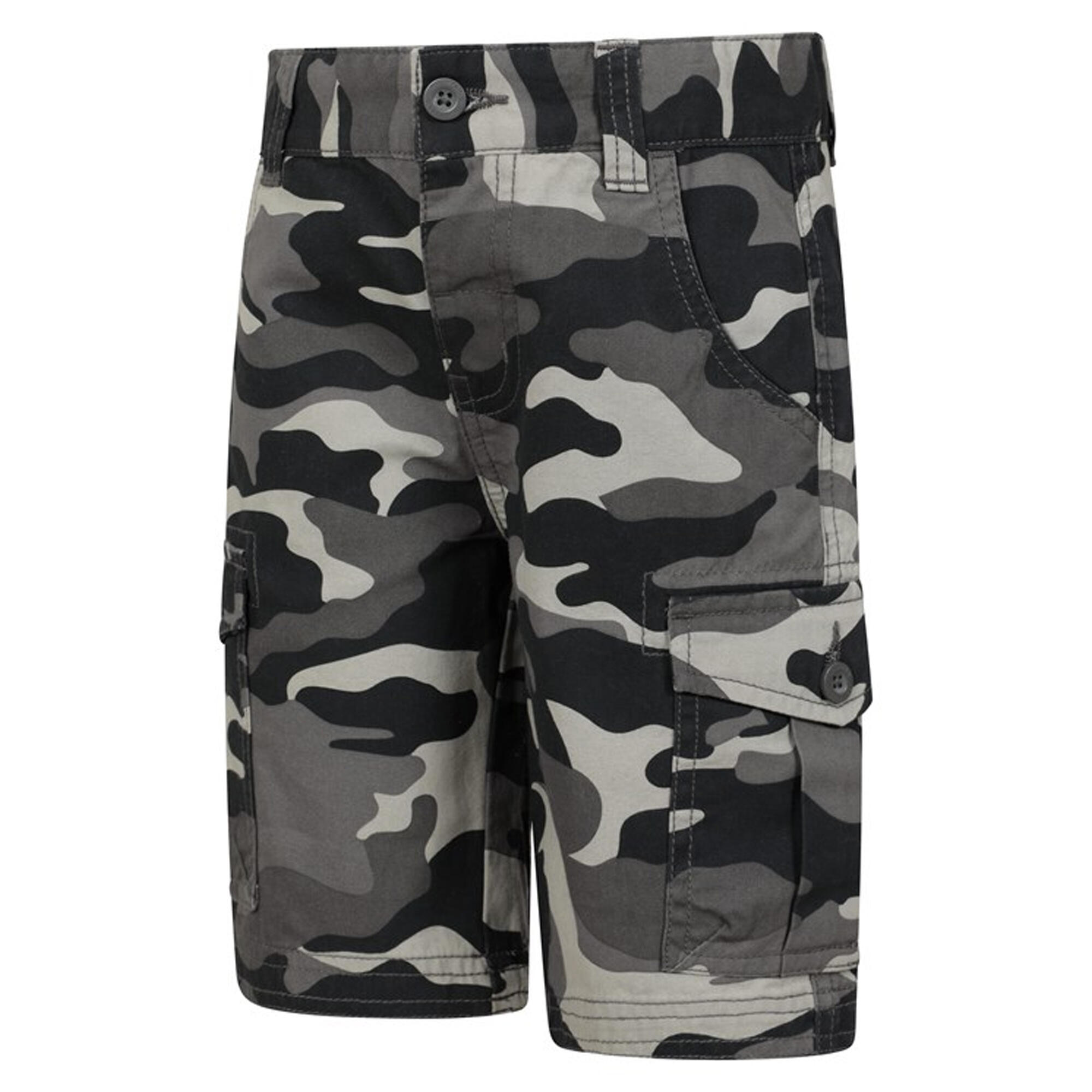 Childrens/Kids Camo Cargo Shorts (Black) 3/4
