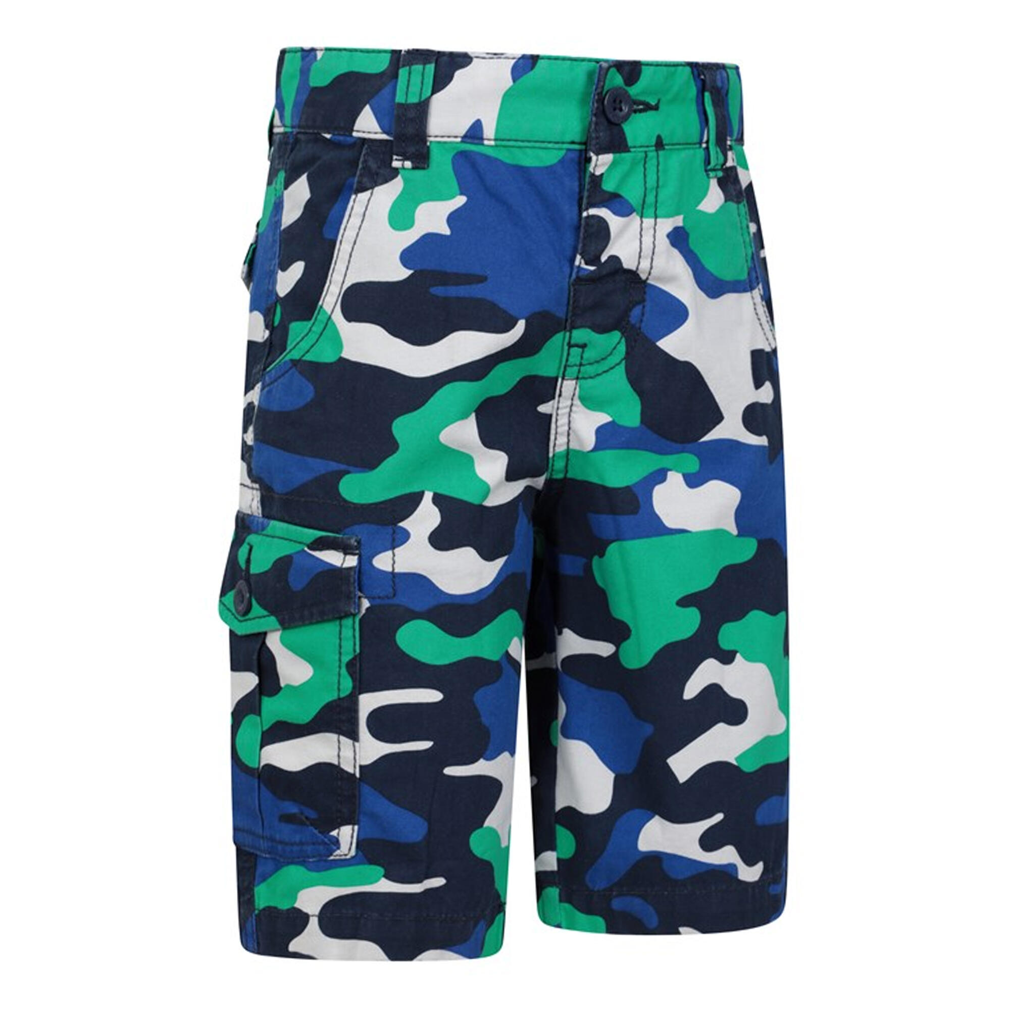 Childrens/Kids Camo Cargo Shorts (Bright Blue) 4/4