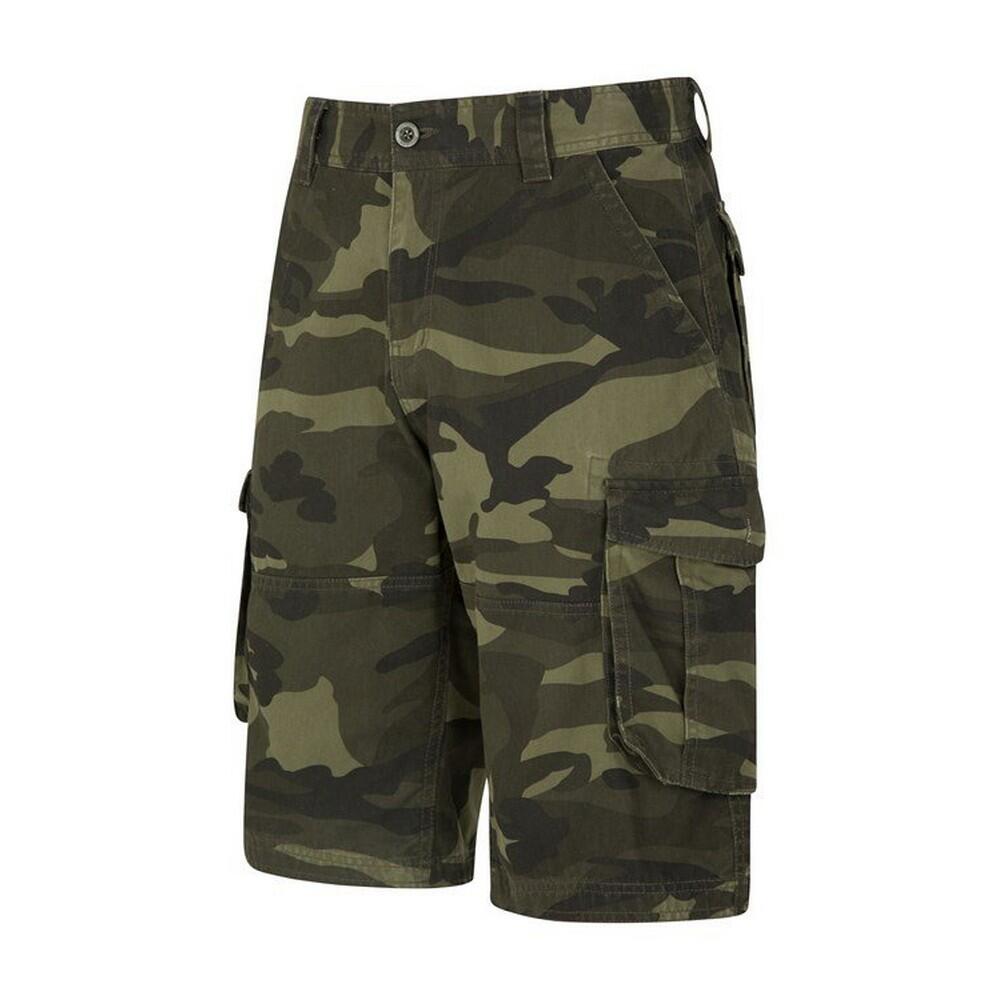 Mens Camo Cargo Shorts (Khaki Green/Black) 3/4