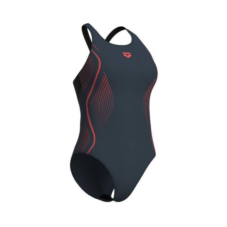 Damski kostium kąpielowy 1-częściowy Arena Grid V Back Graphic