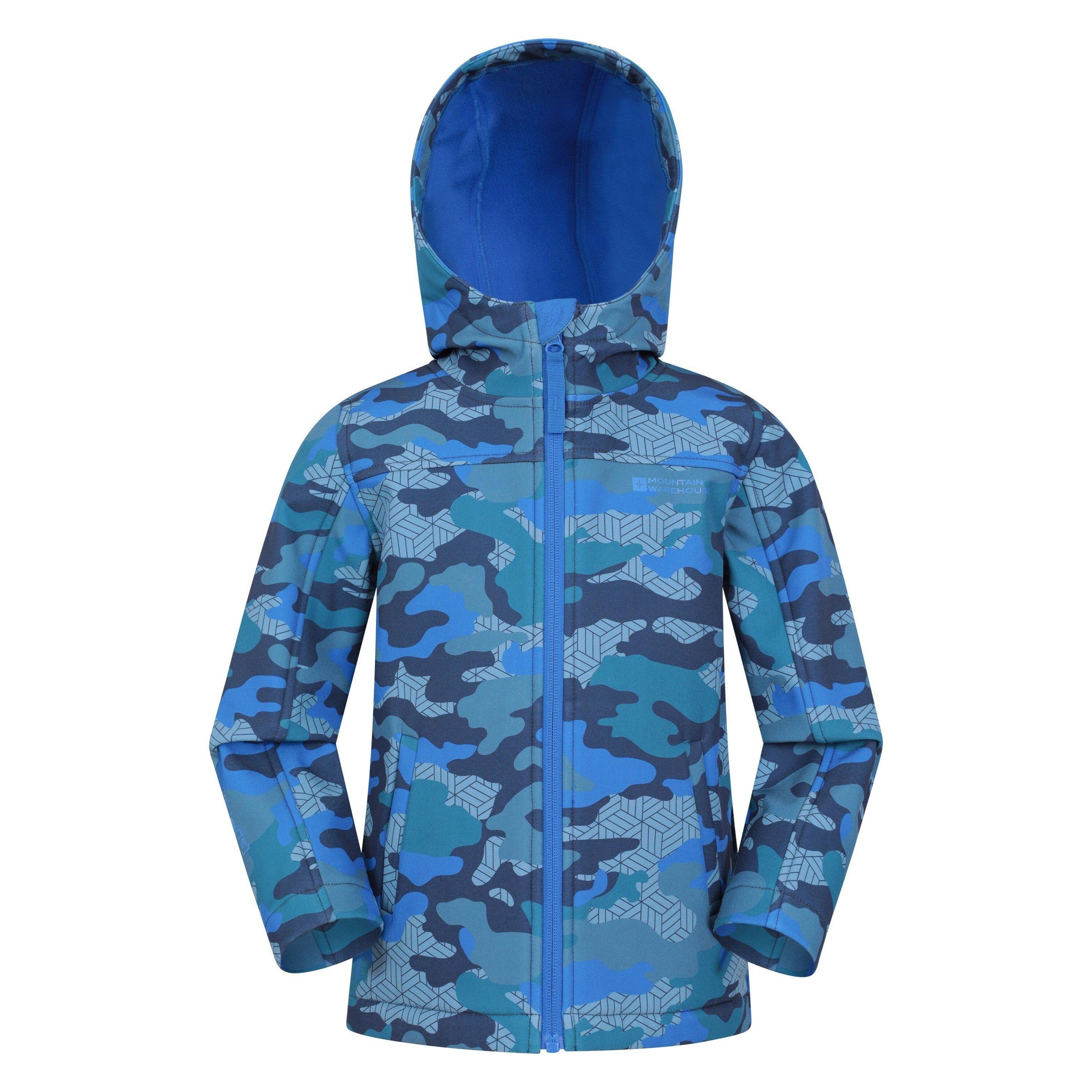 MOUNTAIN WAREHOUSE Childrens/Kids Exodus II Camouflage Water Resistant Soft Shell Jacket (Blue)
