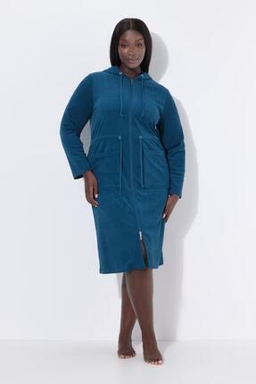 Damen Bademantel 2-Wege-Zipper Kapuze Frottee